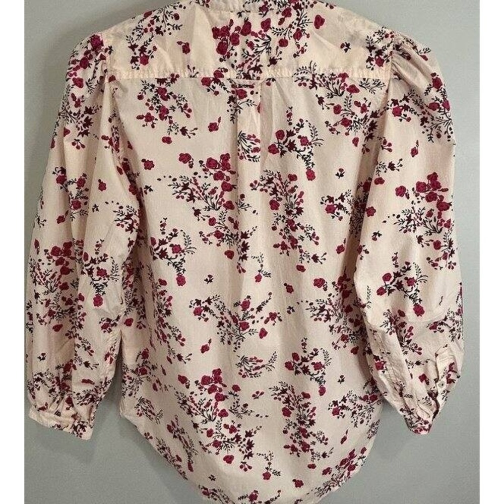 J Crew Pink Floral Button Front Band Collar Long Sleeve Shirt Puff Poet Sleeve S